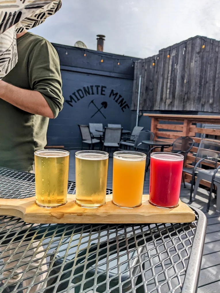 Beer flight on the Midnite Mine patio